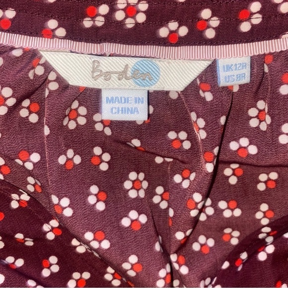 Boden Floral Burgundy Blouse Size US 8R - Picture 10 of 10